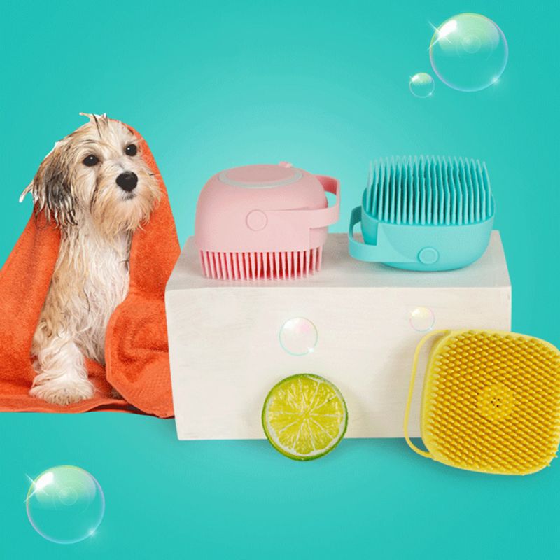 Soft Silicone Bristles Cat Dog Bath Brush Shampoo Dispenser