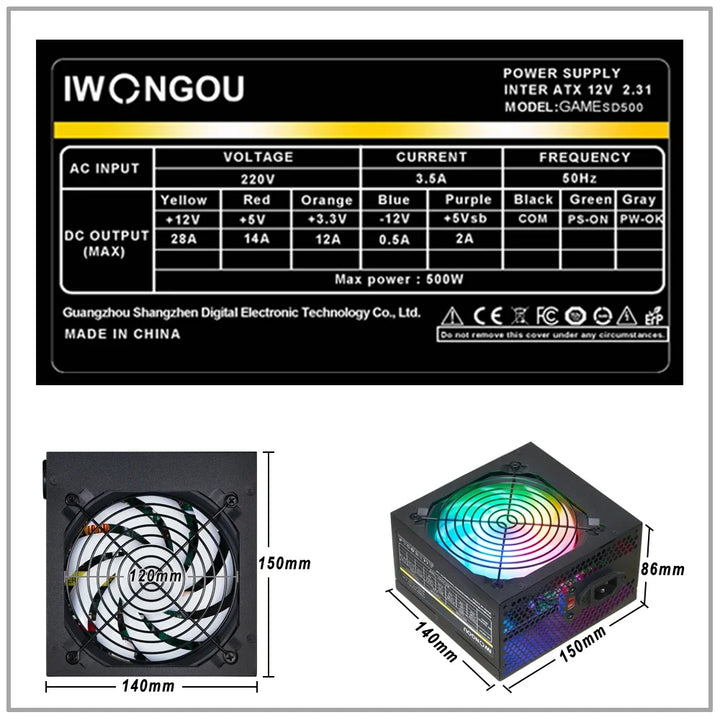 IWONGOU 500W Gaming PSU