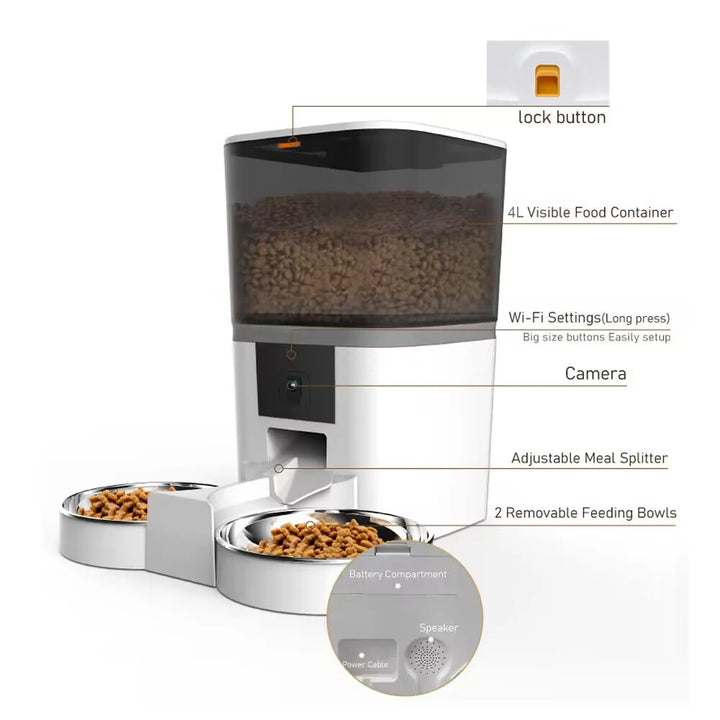 Automatic Pet Feeder (4L, Dual Bowl)